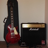 Epiphone Les Paul Guitar, Marshall Amp, Hiscox case, hot rod Distortion pedal + more