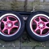 4 x 15" Pink Alloy Wheels and Tyres