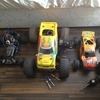 Hpi nitro mt-2, cen gst 7.7 huge!!! And a traxxas buggy so fast! Loves wheelies!