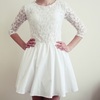 White 3/4 Sleeve Lace Skater Dress M