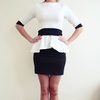 Black and White 3/4 Sleeve Peplum Top and Skirt M