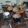 Premier Projector 7 Shell Drum Kit with cymbals and stands.