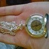 silver pocket watch with skeleton movement with silver chain 24inch