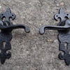 FRENCH ANTIQUE CAST IRON DOOR OUTSIDE/INSIDE HANDLES MATCHING