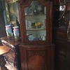 PAIR ANTIQUE IRISH MARQUETRY LARGE CORNER DISPLAY CABINETS DOME TOPS INLAID