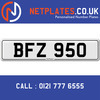 BFZ 950 Registration Number Private Plate Cherished Number Car Registration Personalised Plate